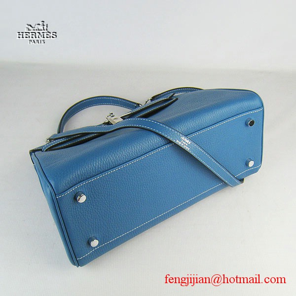 Hermes Kelly 32cm Togo Leather Bag Blue 6108 Silver Hardware Hermes Kelly 32cm Togo Leather Bag Blue 6108 Silver Hardware