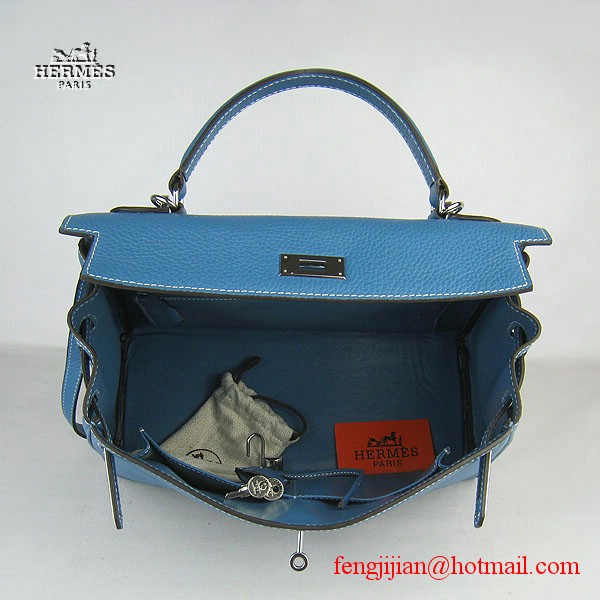 Hermes Kelly 32cm Togo Leather Bag Blue 6108 Silver Hardware Hermes Kelly 32cm Togo Leather Bag Blue 6108 Silver Hardware
