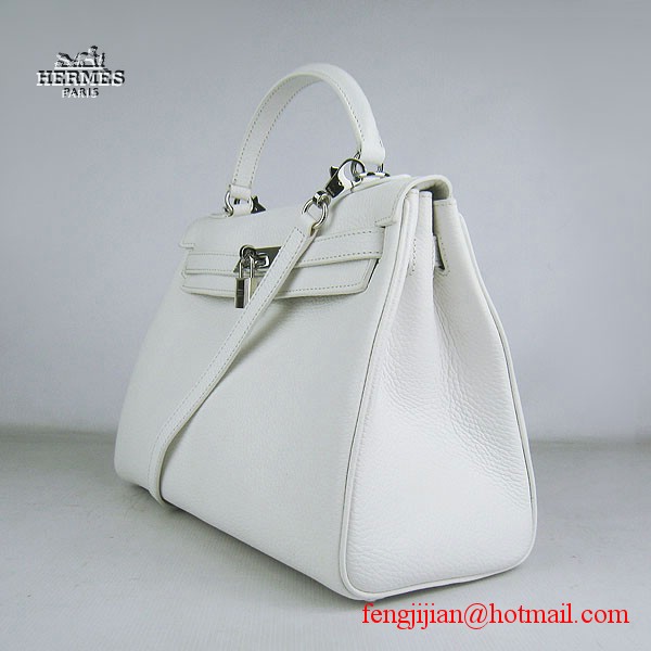 Hermes Kelly 32cm Togo Leather Bag White 6108 Silver Hardware Hermes Kelly 32cm Togo Leather Bag White 6108 Silver Hardware