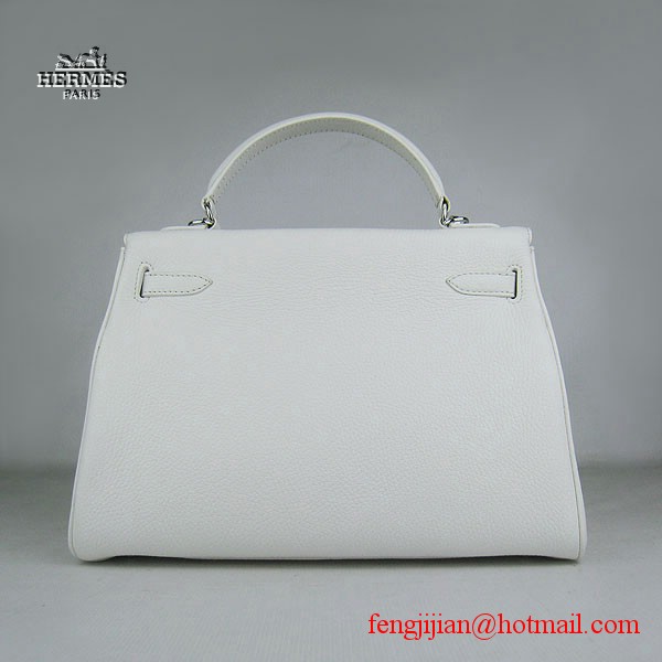 Hermes Kelly 32cm Togo Leather Bag White 6108 Silver Hardware Hermes Kelly 32cm Togo Leather Bag White 6108 Silver Hardware
