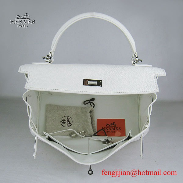 Hermes Kelly 32cm Togo Leather Bag White 6108 Silver Hardware Hermes Kelly 32cm Togo Leather Bag White 6108 Silver Hardware