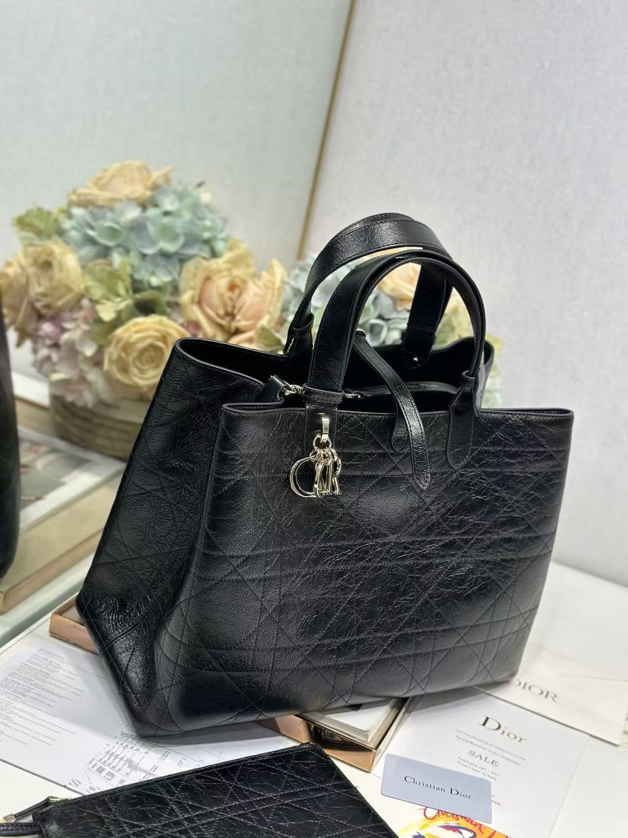 Large Dior Toujours Bag Original Calfskin Leather Bag M2820SN Black Large Dior Toujours Bag Original Calfskin Leather Bag M2820SN Black