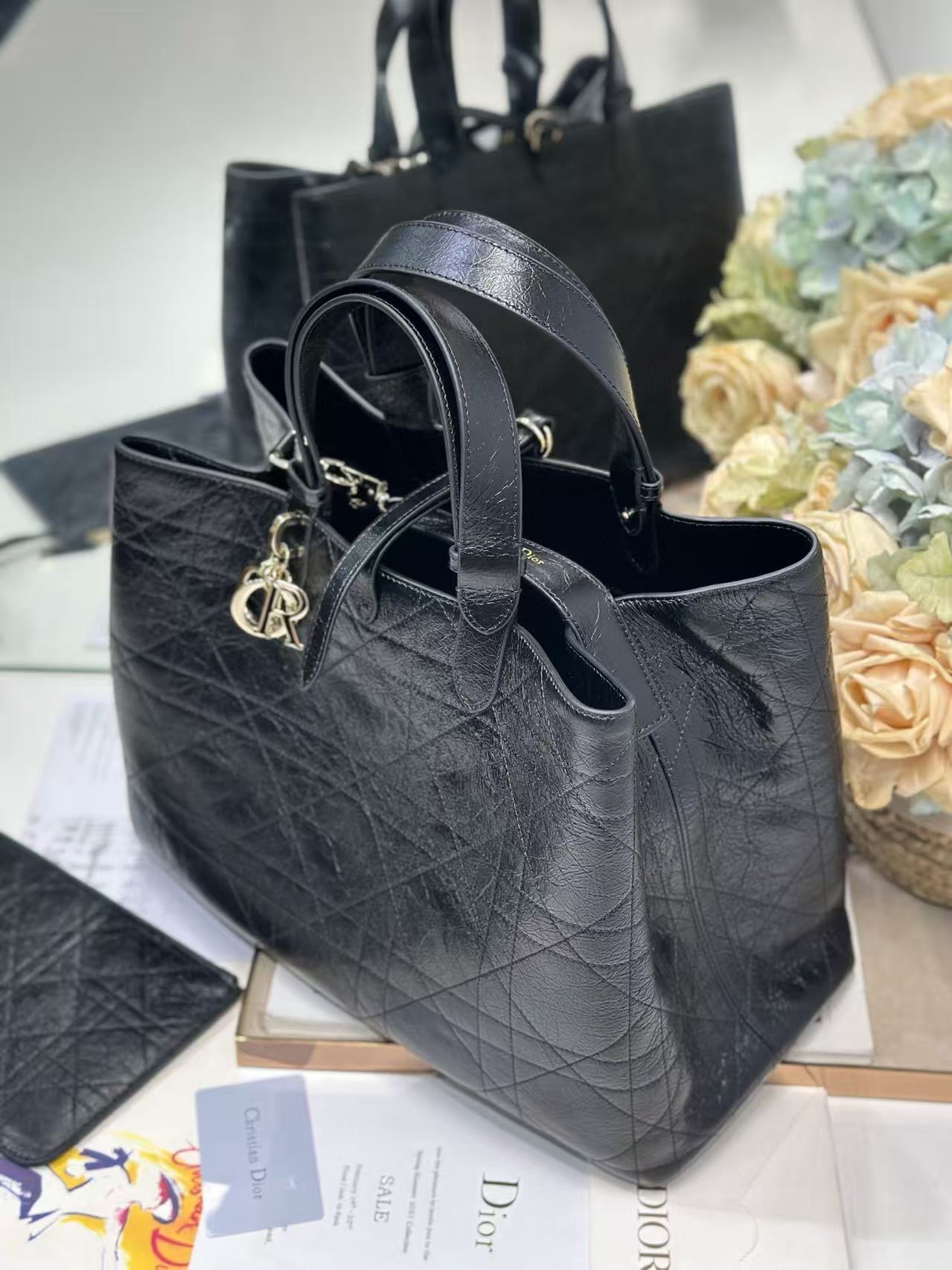 Large Dior Toujours Bag Original Calfskin Leather Bag M2820SN Black Large Dior Toujours Bag Original Calfskin Leather Bag M2820SN Black