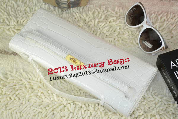 Hermes Kelly Clutch Bag Croco Leather K31 White Hermes Kelly Clutch Bag Croco Leather K31 White