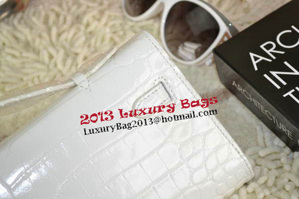 Hermes Kelly Clutch Bag Croco Leather K31 White Hermes Kelly Clutch Bag Croco Leather K31 White
