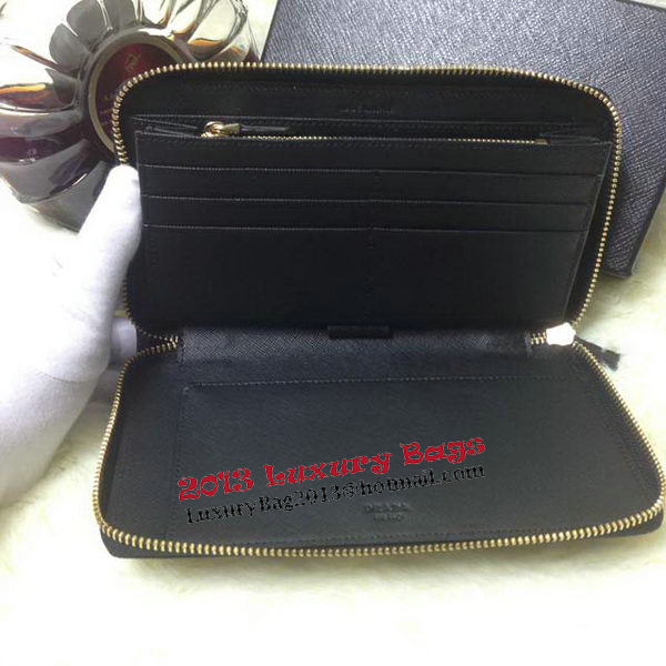 Prada Saffiano Leather Large Zippy Wallets Black Prada Saffiano Leather Large Zippy Wallets Black