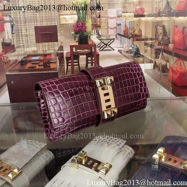 Hermes Croco Leather Clutch H88017 Purple Hermes Croco Leather Clutch H88017 Purple