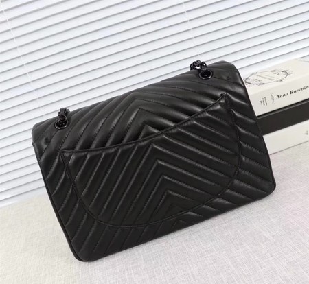 Chanel Maxi Classic Flap Bag Chevron Sheepskin Leather A58601 Black Chanel Maxi Classic Flap Bag Chevron Sheepskin Leather A58601 Black