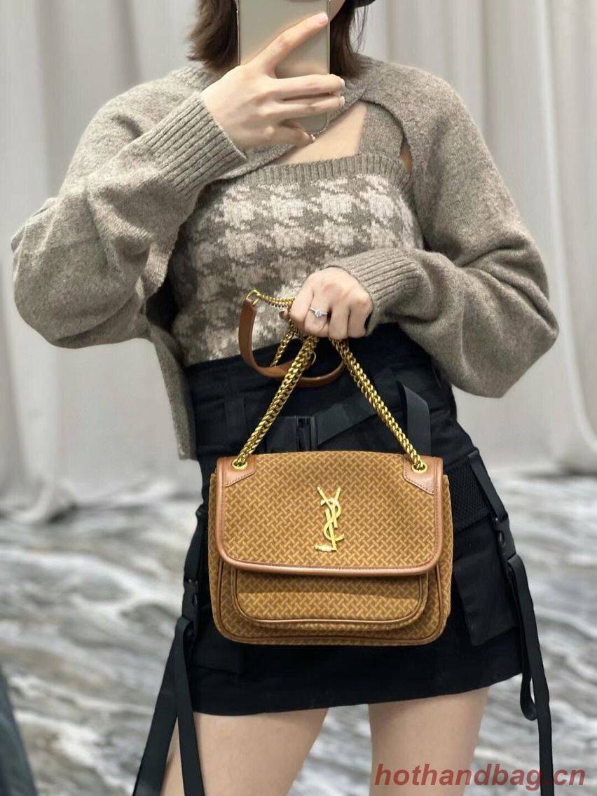 Yves Saint Laurent SMALL NIKI SMALL IN CRINKLED VINTAGE SUEDE Y653151 BROWN Yves Saint Laurent SMALL NIKI SMALL IN CRINKLED VINTAGE SUEDE Y653151 BROWN
