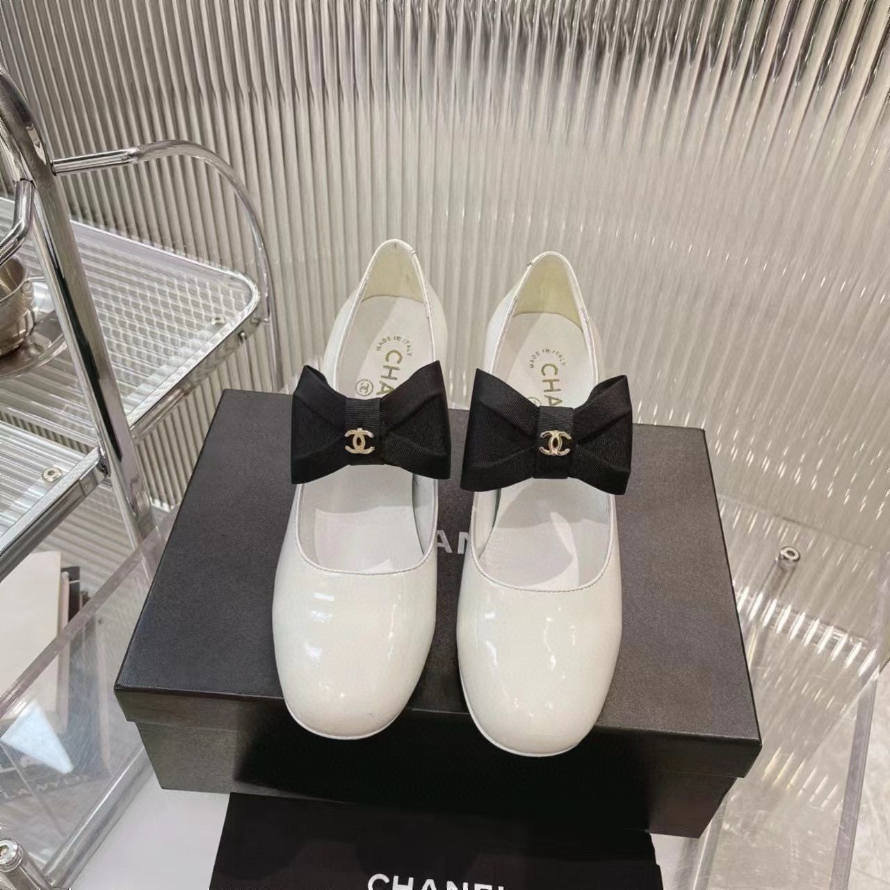 Chanel 24C Bow Mary Jane Shoes Original Patent Calf Leather 55MM Heels C85923 White Chanel 24C Bow Mary Jane Shoes Original Patent Calf Leather 55MM Heels C85923 White
