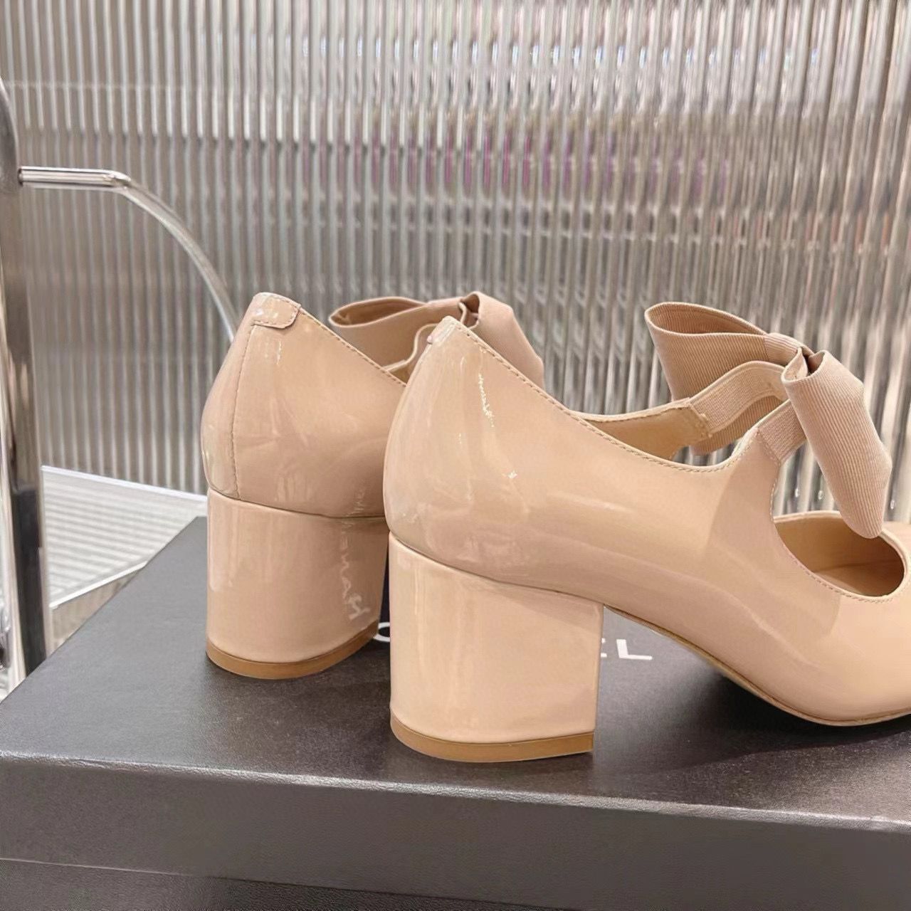 Chanel 24C Bow Mary Jane Shoes Original Patent Calf Leather 55MM Heels C85923 Nude Chanel 24C Bow Mary Jane Shoes Original Patent Calf Leather 55MM Heels C85923 Nude