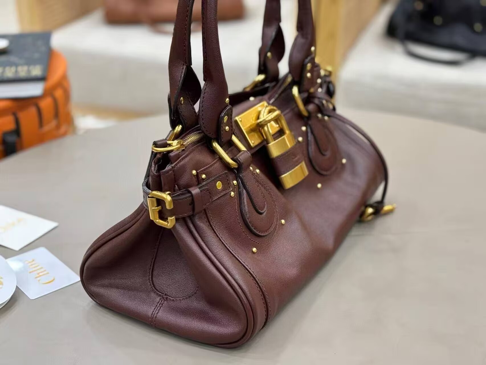 Chloe Original Leather Handle Bag C63202 Coffee Brown