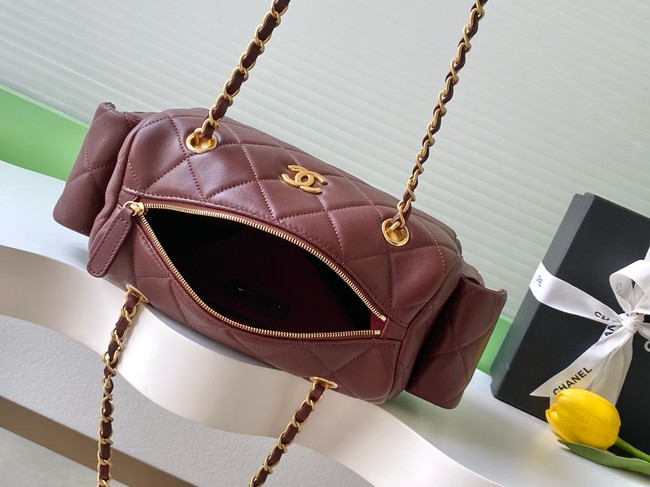 CHANEL Small Bowling Bag Lambskin AS5792 burgundy