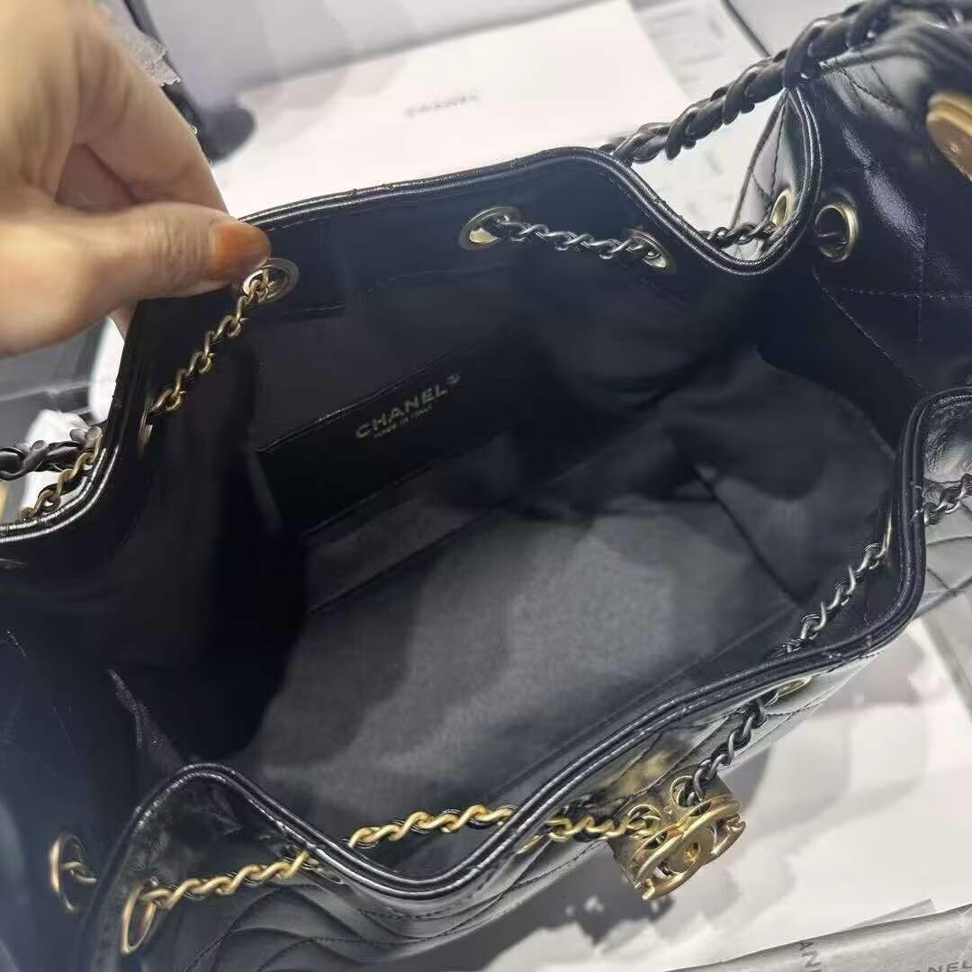 CHANEL 25 SMALL ORIGINAL LEATHER HANDBAG AS5293 Black Gold&Silver-Tone