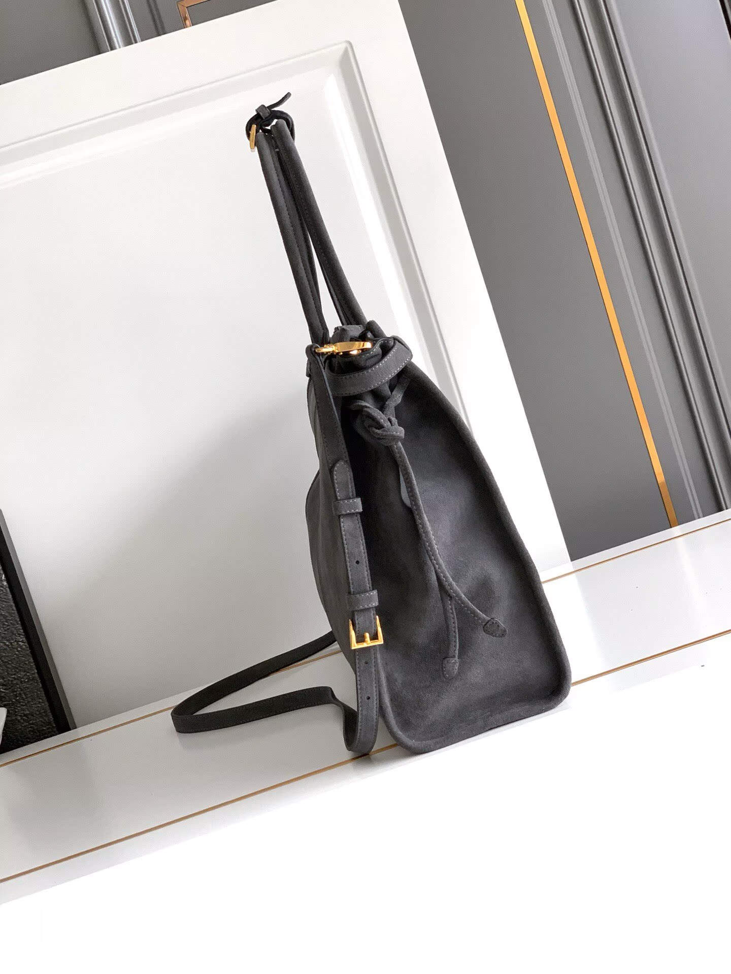 Prada Large Bonnie Suede Tote Bag 1BA439 Gray Prada Large Bonnie Suede Tote Bag 1BA439 Gray