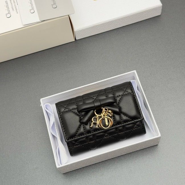 LADY DIOR LOTUS WALLET CANNAGE LAMBSKIN S2067 black