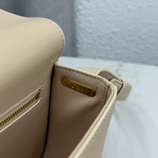 Medium Dior Medaillon Flap Bag Grained Calfskin M3920QD  Apricot