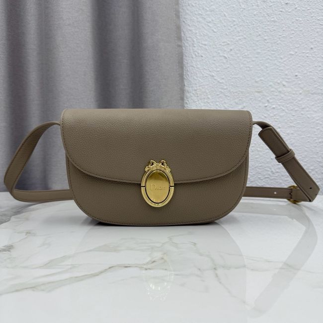 Medium Dior Medaillon Flap Bag Grained Calfskin M3920QD Khaki Medium Dior Medaillon Flap Bag Grained Calfskin M3920QD Khaki